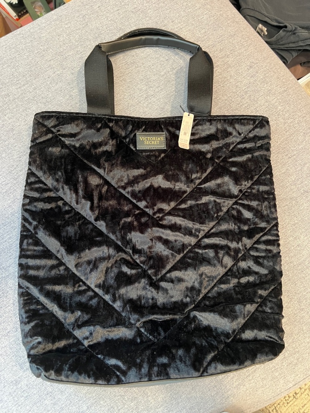 Victoria's Secret Black Quilted Velvet Tote